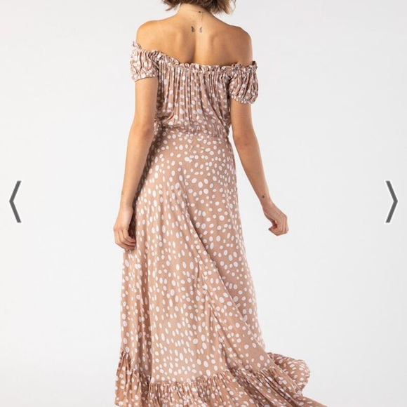 Tiare Hawaii Mocha + White High Low Sundress with Puff Sleeves - Picture 5 of 9